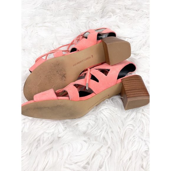 Rebecca Minkoff Issa Coral Pink Orange Gladiator Lace Up Block Heel Sandals 6 - Picture 6 of 6